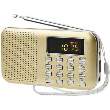 Poste Radio Portable, Radio FM AM Piles et Secteur, MP3, Enceinte, Support TF Card/USB, Torch, Convient (Doré)