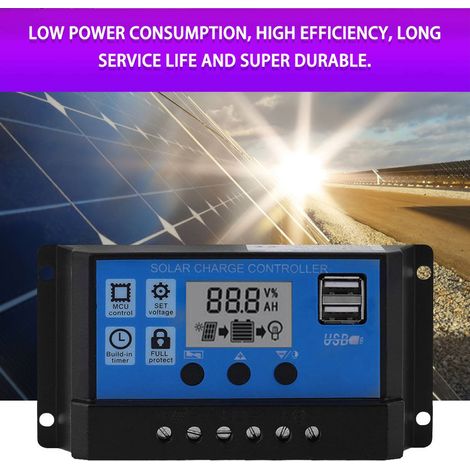 Régulateur solaire 100A pour panneau photovoltaïque, afficheur LCD, gestion PWM, double sortie USB, protection multi-niveaux, 12V/24V, pour éclairage rue et camping (1/4)