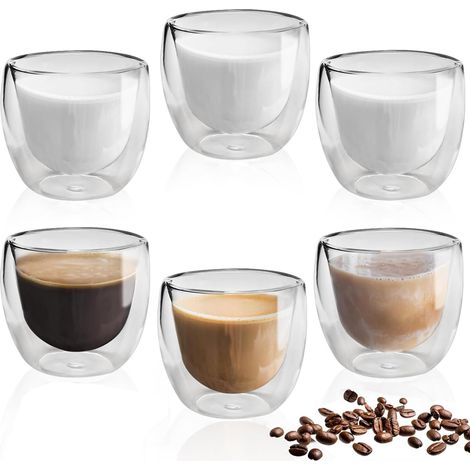 6-teiliges Kaffeetassen-Set, doppelwandiges Glas, 80 ml, isolierte doppelwandige Espressotassen, 80-ml-Kaffeegläser aus Glas, doppelwandige Kaffeetasse, für Cappuccino, Milch, Tee (1/5)