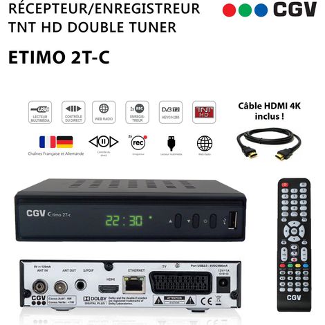 Récepteur TNT HD double tuner – Enregistrement 2 chaînes simultanément – Prise HDMI 1080p – Accès web radios et météo – HDMI 4K – M-E (1/4)