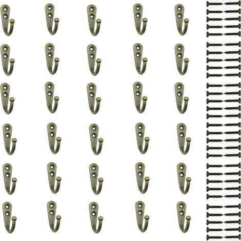 Hook - Zinc Alloy - 2-Hole Wall Mount - For Coat Towel Bag Storage - Home Bathroom Hallway Wardrobe - 30 Pieces (1/5)