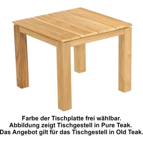 Sonnenpartner Gartentisch Base 90x90 cm Teakholz Old Teak Tischsystem mit wählbarer Tischplatte HPL Teak