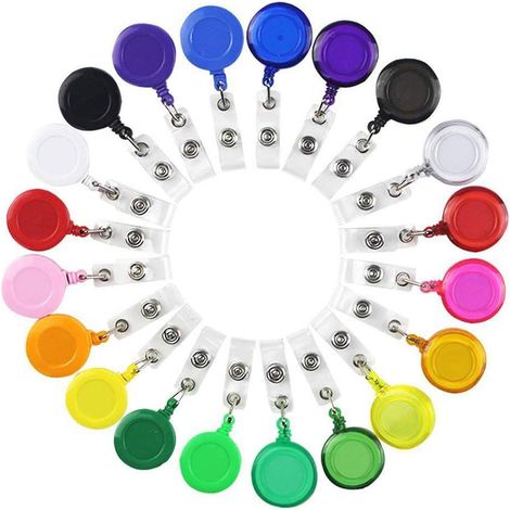 24 porte-badges rétractables, cordon 76 cm, clip pivotant 360°, pour cartes nominatives et d'accès (1/5)