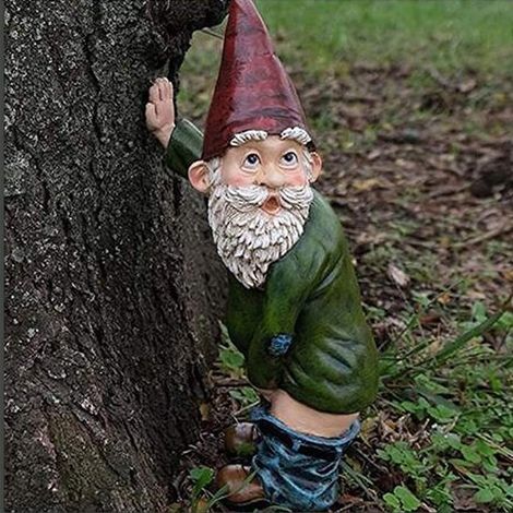 Statue de jardin en résine représentant un nain amusant pour décoration extérieure (1/2)