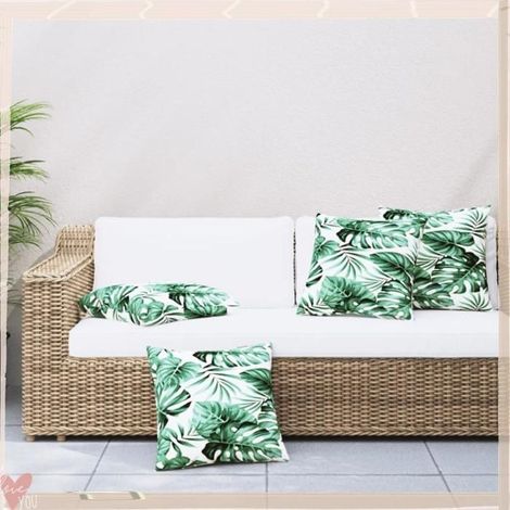 Coussins de canapé - VINGVO - Motif de feuilles - Lot de 4 - 50x50 cm - Polyester résistant UV (1/5)