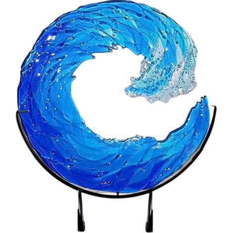 Meereswellen-Skulptur, blaue Wellendekoration, maritime Kunst für Bürodekoration (1/5)