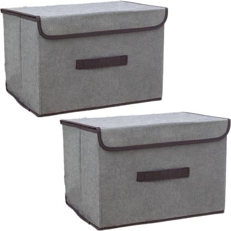 Boite de Rangement avec Couvercle,Boite Rangement Tissu,Cube de Rangement tissu,Pliantes,Boîtes de Rangement pour placards,Vêtements,Penderies,Jouets (36×23×24cm/2pack, Gris) (1/5)