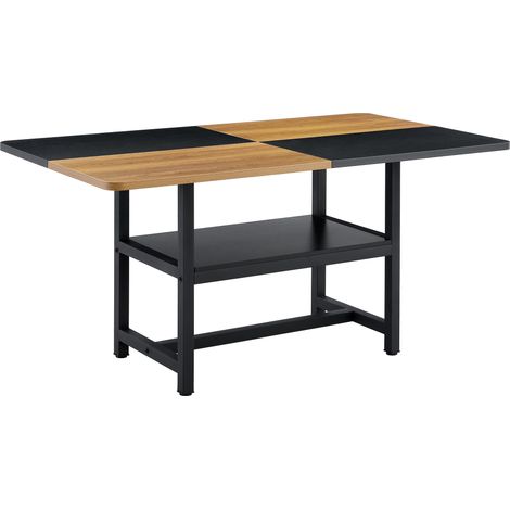 Table de salle à manger rectangulaire avec rangement intégré, 4 chaises en cuir régénéré blanc, structure métal, style moderne, 160x90x76 cm CHICFURN (1/5)