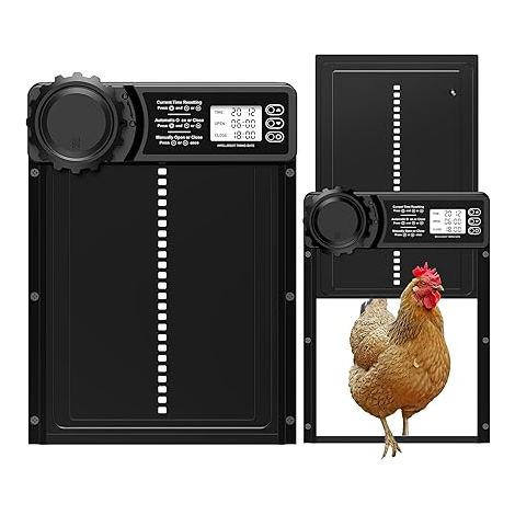 CHAMUTY Automatic Chicken Coop Door Battery with LCD Screen Programmable Waterproof Automatic Chicken Coop Door with Timer, Anti-Pinch Function, Vertical Door Opener, Black (1/5)