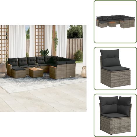 Tavolo da giardino - vidaXL Set Divani da Giardino 11 pz con Cuscini in Polyrattan Grigio - Cuscini da seduta