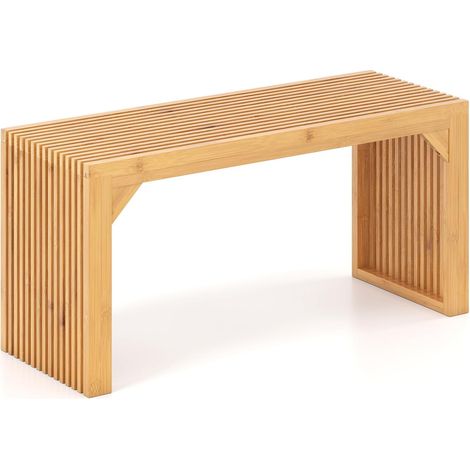 COSTWAY Banc Bout de Lit 90 cm, Banquette Lit en Bambou, Plateau à Lattes, Structure Triangulaire, Banc pour Chambre Salon Entrée Cuisine, Charge 300 kg, 90 x 33 x 43 cm (1/5)