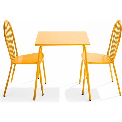 Ensemble table de jardin bistrot et 2 chaises en acier jaune - Palavas (1/5)