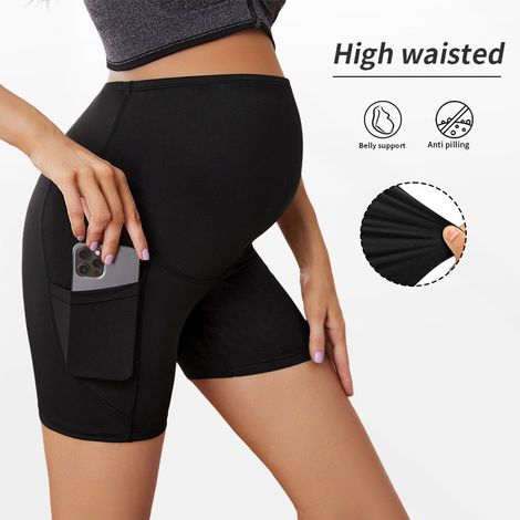 Umstands-Yogahose für Damen, Seitentaschen, hoher Bund und Push-up-Effekt – XL Schwarz (1/3)