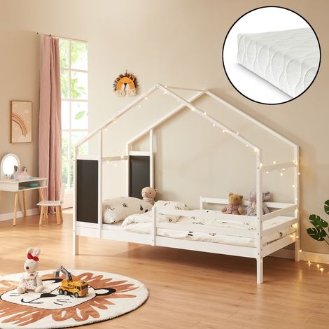 Cama infantil Lorenskog en forma de casa con colchón 90x200cm Blanco [en.casa] (1/5)