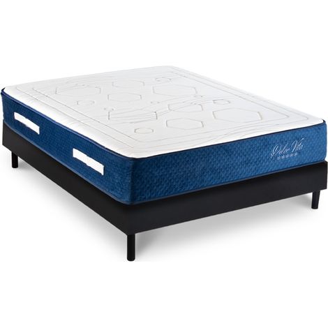 Ensemble Matelas Dolce Vita Ressorts ensachés Accueil mémoire 28cm et Sommier Bois Noir 180x200cm (1/5)