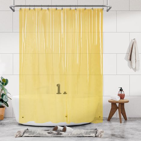 Doublure de rideau de douche en PEVA avec 3 aimants et œillets métalliques, rideau imperméable et léger de taille standard pour salle de bain, jaune translucide (1/5)