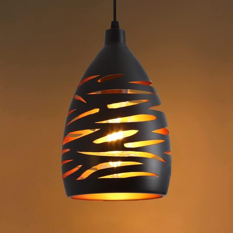 ZOLGINAH Lámpara colgante vintage, lámpara de araña tallada hueca industrial, lámpara de techo de jaula de metal, lámpara colgante de pantalla negra, lámpara E27 para sala de estar, cocina, pasillo, r (1/5)