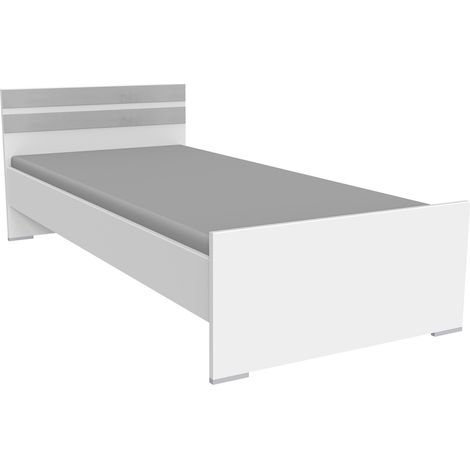Lit pour enfant coloris Blanc, rechampis teinte béton gris clair -Longueur 204 x Hauteur 71 x largeur 96 cm -PEGANE- (1/2)