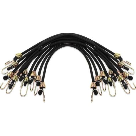10 Pcs Small Bungee Cords with Hooks, 25cm Mini Black Rubber Bungee Cords for Outdoor Camping, Elastic Ties (1/5)