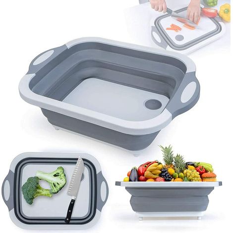 Plaque de découpe. Panier de rangement pliant multifonctionnel. Nettoyage Évier Planche À Découper Bassin De Vidange Portable Cuisine Fruits Légumes Camping En Plein Air Voyage. Vert et blanc. (1/5)