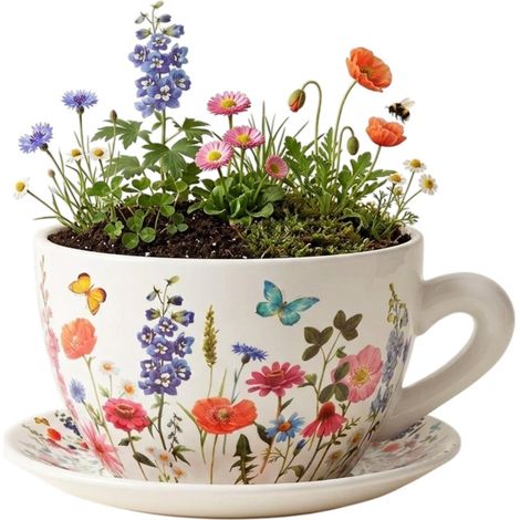 Vase ou pot de fleurs en forme de tasse Fleurie 15 x 20 cm (1/3)