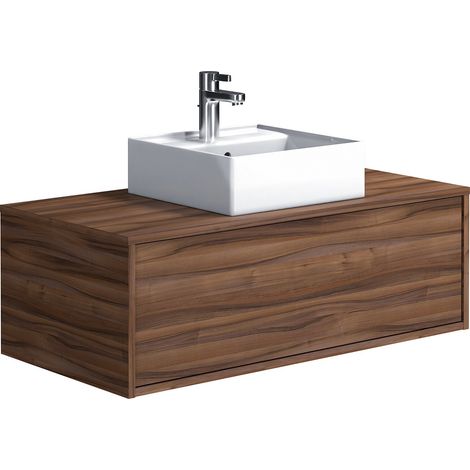 Mobile per bagno sospeso con lavabo singolo quadrato 94 cm Naturale scuro - TEANA II