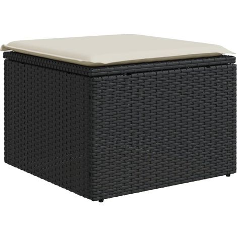 Tabouret de jardin， Pouf de jardin，Repose-pied avec coussin noir 55x55x37 cm résine tressée CFW68410 (1/5)