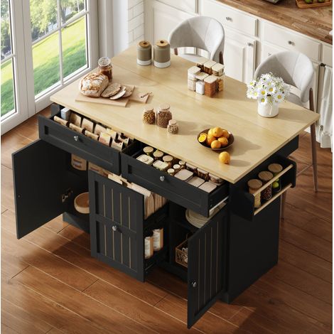 Desserte de cuisine pliante 120x45/70 cm MDF noir OKMYHOME (1/5)