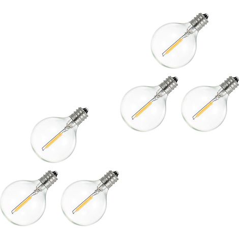Paquete de 6 bombillas LED de repuesto G40, base espiral E12, irrompibles, para guirnaldas de luces solares. (1/5)