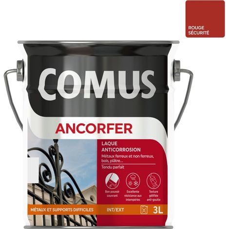 ANCORFER BRILLANT 3L Rouge sécurité - Peinture-laque antirouille pour métaux et autres supports - COMUS (1/3)