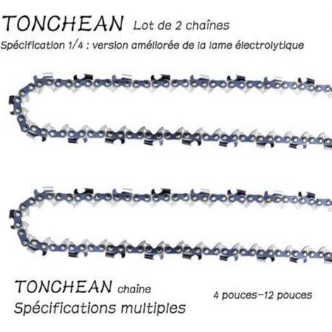 Lot de 2 chaînes de tronçonneuse 1/4' 32 maillons Lame galvanisée renforcée Faible rebond pour coupe précise 5pouces