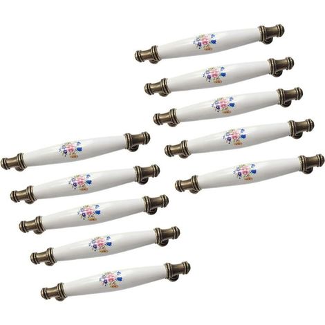 10 Stück Schubladengriffe, Möbelgriffe, Bogengriffe, Keramikgriffe, Lochabstand 128 mm (Blaue Prunkwinde) (1/5)