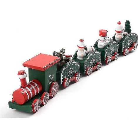 Train de Noël en bois, cadeau de Noël, ensemble de jouets et décorations. (1/4)