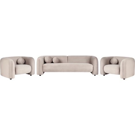 Conjunto de sala de estar 5 plazas sofá y 2 sillones moderno de terciopelo con cojines extra gris pardo Leiren