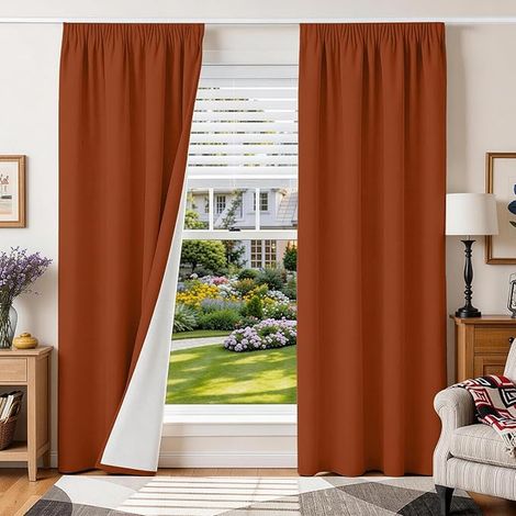 Blackout Curtain Thermal Insulation Anti Cold Linen Curtains for Bedroom Living Room Rail Anti Heat Noise Terracotta (1/3)