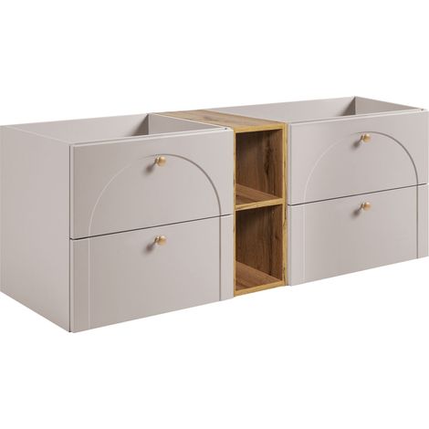Meuble sous vasque suspendu AURA cachemire avec étagère chêne craft 140 cm G (1/5)