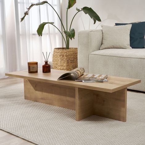 Couchtisch Marmor-Optik, Rechteckig, Platte aus Edelhartholz, Braun, 120x45x30h cm, Eiche-Dekor (1/5)