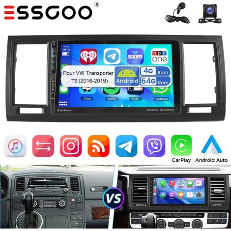 Autoradio GPS avec Android 15, 32/64 Go, compatible CarPlay et RDS, pour VW T6 Transporter Multivan, avec port USB Type-C - 4+64G MIC CAM (1/5)
