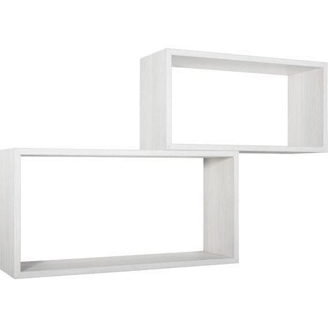 Lot de 2 étagères murales rectangulaires cube moderne Bislungo - Blanc Shabby (1/4)