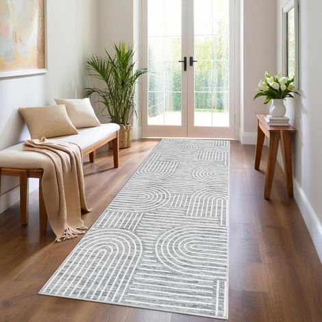 Tapis Lavable Antidérapant, Moquette à Poils Courts En Polyester Avec Motif Arc-En-Ciel Abstrait, Résistant Aux Taches Et à l'Eau Pour Salon, Chambre à Coucher Et Bureau - gris /60230cm