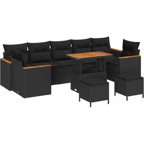 Maison Exclusive - Set Divano da Giardino con cuscino 10 pcs Nero Poly Rattan