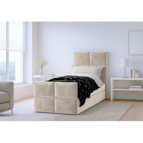 AX LIVING Boxspringbett Beige Aleyna Bett 90 x 200 mit Bettkasten