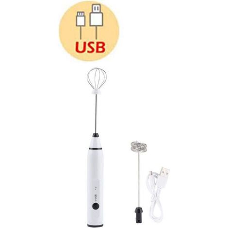 mousseur à lait électrique USB rechargeable 2 fouets electrique 3 vitesses réglables mousseur lait, petit mixeur, milk frother melangeur puissant pour matcha, cappuccino, café (Blanc) (1/4)