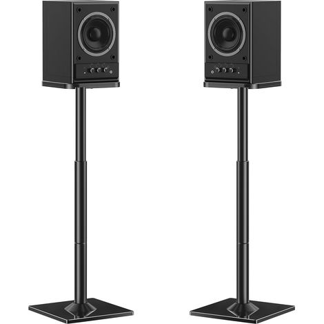 1 paire de supports universels pour haut-parleurs d'étagère - Hauteur réglable jusqu'à 95 cm - Avec socle en verre et canal de câbles interne - Capacité de charge de 10 kg - Noir (1/5)