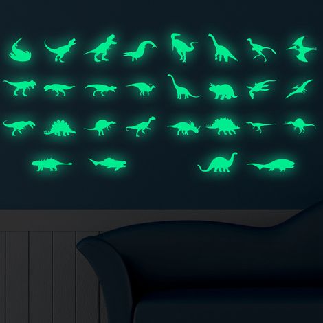 Pegatinas de pared que brillan en la oscuridad: 5 pegatinas fosforescentes de dinosaurios para decorar paredes y techos en habitaciones infantiles y en eventos. (1/5)