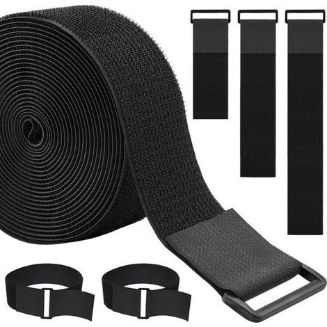 Attaches de câble robustes de 5 cm x 4,9 m avec 15 boucles, sangles auto-agrippantes noires, attaches de câble réutilisables pour l'organisation ou le rangement (1/5)