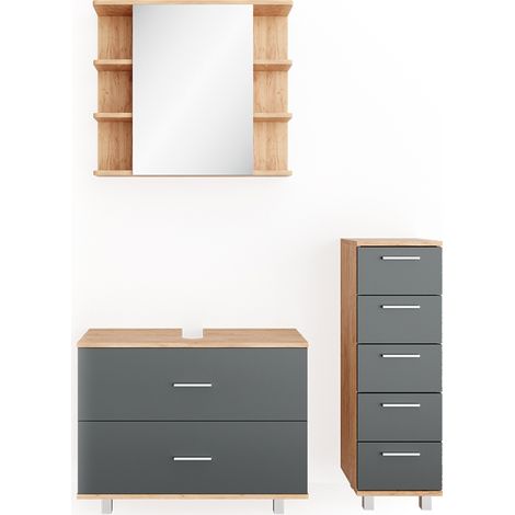 Conjunto de muebles de baño Ilias, Antracita/roble dorado, 3 piezas, Vicco (1/5)