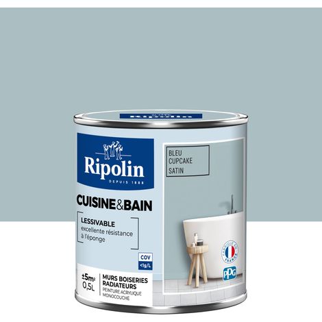 Peinture Murale spéciale Cuisine et Bain - Satin - 0,5L - Bleu Cupcake - Ripolin (1/5)