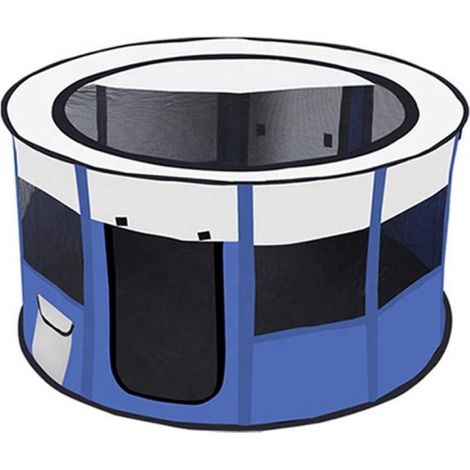 Parc pour chiots en nylon - Bleu - Pliable - 60 cm de hauteur - Léger - Rond - Tente pour chien - Tente pour chiot - Parc pliable (1/2)