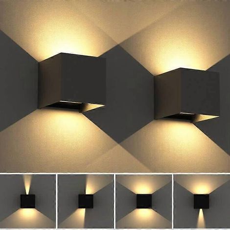 Applique murale extérieure LED 12 W, 10 x 10 x 10 cm, avec angle de faisceau réglable, noire, pour salon, jardin, entrée, couloir, lot de 2 (1/5)
